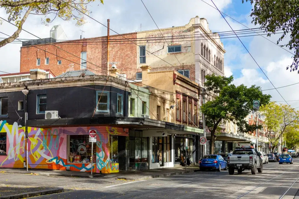 Colourful shopfronts and heritage buildings in Melbourne photography suburb Fitzroy, Melbourne.
